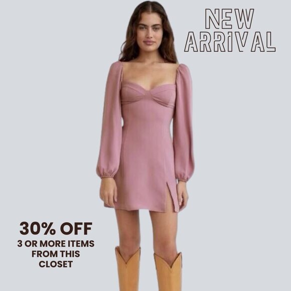 NWT Wilfred Novella Puff-Sleeve Mini Dress With Slit in Ashy Rose Pink - Picture 1 of 7